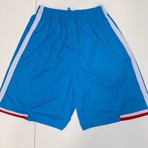 NWOT blue, red and white active sports soccer shorts for boys